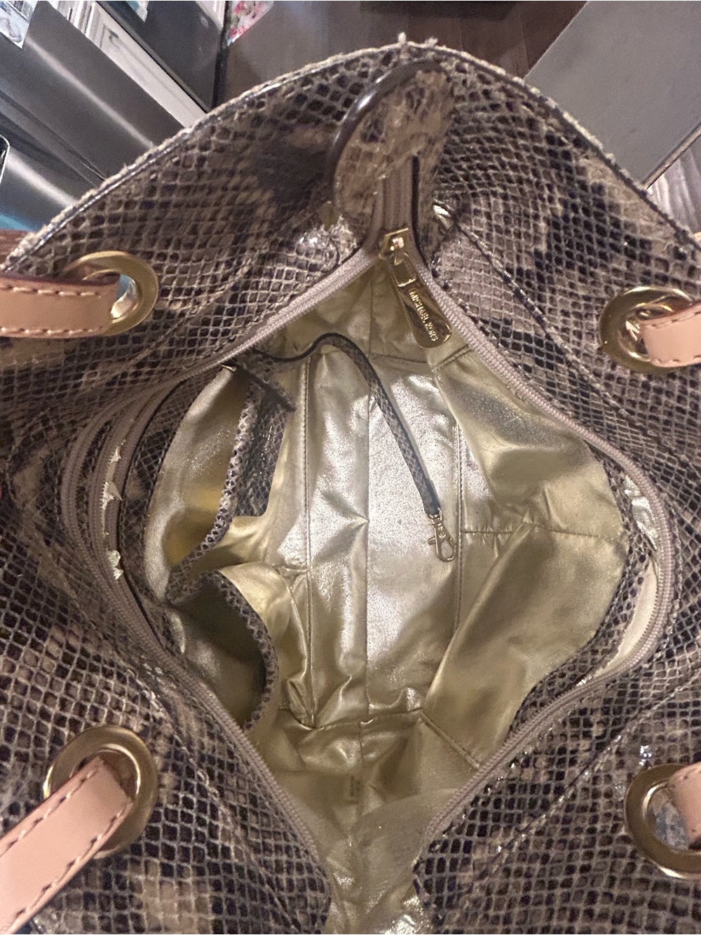 Michael Kors Snake-Print Tote in Tan and Black - Picture 8 of 8